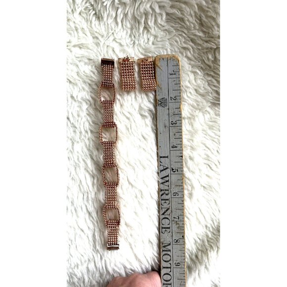 Rose Gold Tone Multi-Cord Textured Bracelet Magnetic Clasp  Matching Earring Set - Picture 4 of 4